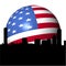 Boston skyline with American flag sphere