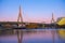 Boston skyline at night, Massachusetts, USA