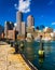 The Boston skyline, seen from across Fort Point Channel.