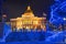 Boston state house illuminated at night