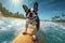 Boston Terrier Beach Break: Sunglassed Pup Hangs Ten on a Surfboard - Generative AI