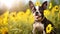 Boston Terrier Chihuahua mix, springtime background