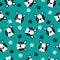 Boston terrier puppy head with paw prints cartoon seamless pattern