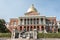 BOSTON USA 06.09.2017 Man in front of the Massachusetts State House seat of government protesting for child fatherhood