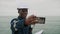 Bosun or seaman officer having videocall with family