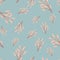 Botanic abstract seamless doodle pattern with pink branches on blue background