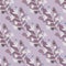 Botanic seamless doodle pattern with white branches and purple foliage. Light pastel background