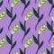 Botanic seamless pattern with green simple ear of wheat elements print. Pastel purple background