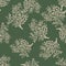Botanic seamless pattern with random vintage bush elements. Green dark background. Simple style