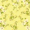 Botanical design for printing. Endless repeatable floral backdrop on yellow background. Hand drawn detailed