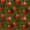 Botanical pattern. Juicy bright pomegranates in green leaves.