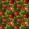 Botanical pattern with pomegranates and leaves