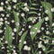 Botanical seamless pattern with beautiful blooming Lily of the valley flowers on black background. Natural backdrop with