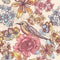 Botanical seamless pattern with bird