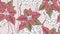Botanical seamless pattern, red and green Poinsettia plant, flowers and vines on light red