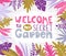 Botanical vector poster with stylish tropical leaves and handwritten lettering - WELCOME to my secret garden.