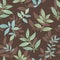 Botanical watercolor pattern on an abstract brown background. Graceful leaves seamless pattern. Gently green leaves for design.