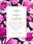 Botanical wedding invitation card. Template design with pink magnolia flowers and petals.