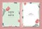 Botanical wedding invitation card template design, red tulip flowers and leaves on green, minimalist vintage style