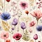 Botanicals watercolor painting wild flower background