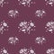 Botany seamless pattern with white vintage flowers elements. Purple pale background