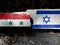 Both the Israeli flag and the Syrian flag are made of crackled patterns.