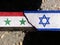 Both the Israeli flag and the Syrian flag are made of crackled patterns.