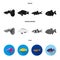 Botia, clown, piranha, cichlid, hummingbird, guppy,Fish set collection icons in black, flat, monochrome style vector