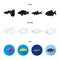 Botia, clown, piranha, cichlid, hummingbird, guppy,Fish set collection icons in black,flat,outline style vector symbol