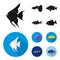 Botia, clown, piranha, cichlid, hummingbird, guppy,Fish set collection icons in black, flat style vector symbol stock