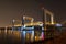 Botlek bridge in the port of Rotterdam is illuminated at night