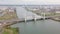 Botlekbrug aerial hyperlapse lifting bridge for road and rail traffic over the Oude Maas in the Rotterdam port area