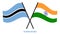 Botswana and India Flags Crossed And Waving Flat Style. Official Proportion. Correct Colors
