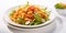 Bottarga Pasta, salad on background, white background