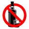 Bottle of alcohol drink and stemware in no allowed sign