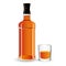 Bottle of alcohol drink and stemware. Whisky, scotch or cogna