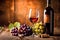 bottle alcohol food background drink nature grape winery glass wine beverage. Generative AI.