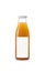 Bottle of apple juice with blank blue label isolated on white