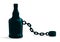 Bottle as a weight on shackles chain to leg alcoholism metaphor vector trendy design of social advertising poster or banner,