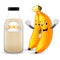 Bottle of banana juice with cute banana cartoon