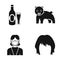 Bottle of beer, Bear and other web icon in black style. woman, hairstyle icons in set collection.