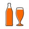 Bottle of beer and wineglass icon, logo, sign, emblem - vector