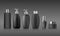Bottle black products with silver cap, collection mock up template design on gray background