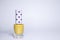 A bottle with blue nail polish on white background. nail lacquer. Nail manicure concept. , copy space