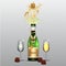 Bottle of champagne with glasses flat poster on transparent background