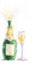 Bottle of champagne with splashes on white background with the glass.Party invitation. New Year.Happy Birthday. Champagne