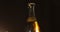 Bottle of cold beer on a black background. Condensate