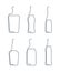 Bottle continuous line liquor, vermouth, wine, whiskey, tequila, vodka in linear style on white background. Solid black thin