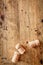Bottle corks on a wooden background