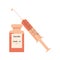 Bottle with COVID-19 coronavirus vaccine and syringe with dose